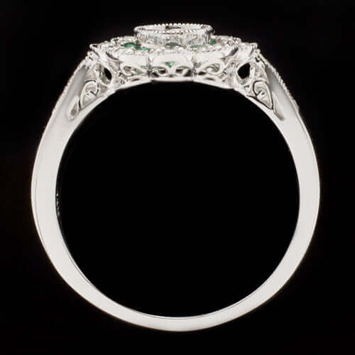 DIAMOND EMERALD VINTAGE STYLE DOUBLE HALO ENGAGEMENT RING SETTING 1/3CT ROUND 14