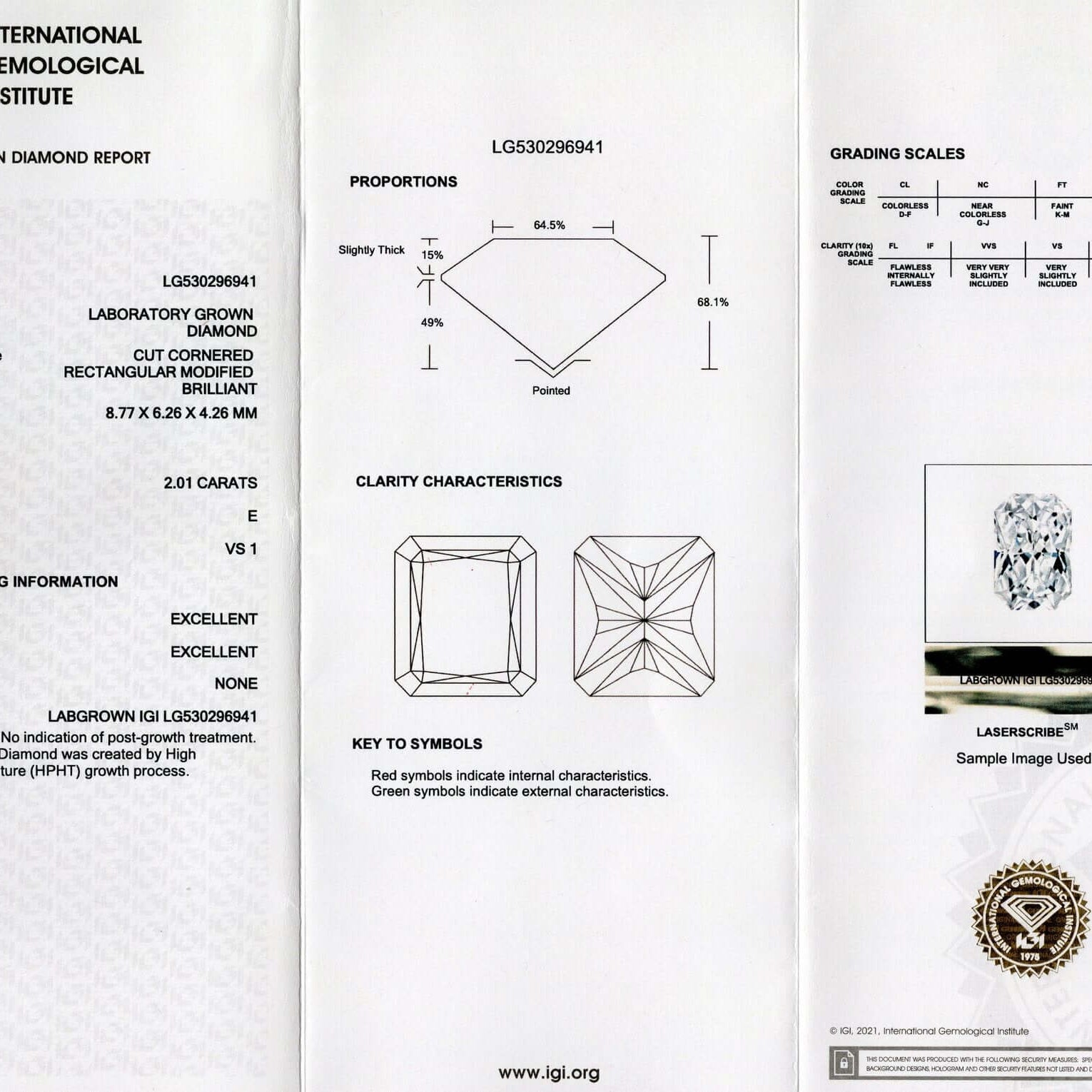 2 CARAT LAB CREATED DIAMOND IGI CERTIFIED E VS1 RADIANT CUT LOOSE COLORLESS 2ct