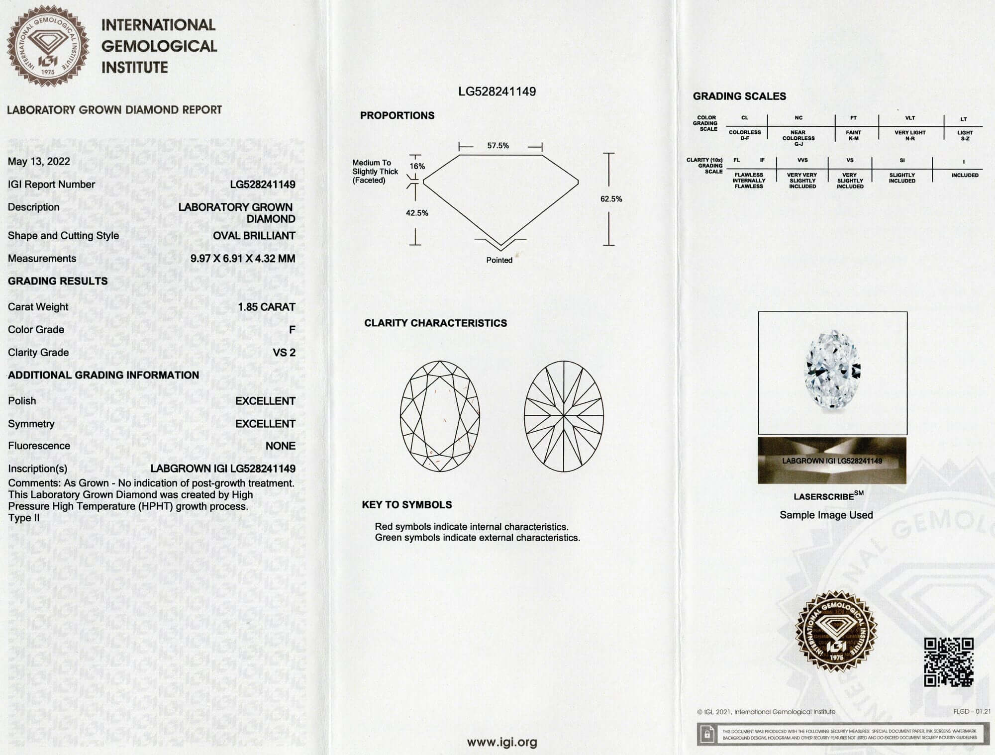 1.85ct LAB CREATED DIAMOND IGI CERTIFIED F VS2 OVAL SHAPE CUT LOOSE COLORLESS