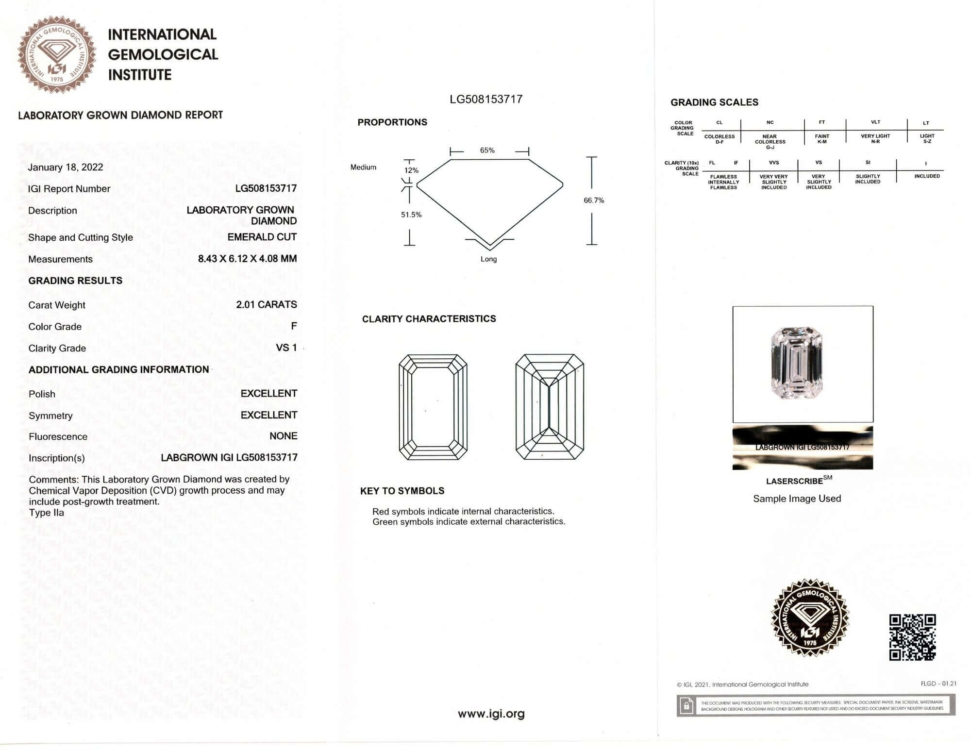 2 CARAT LAB CREATED DIAMOND CERTIFIED F VS1 EMERALD SHAPE CUT LOOSE COLORLESS