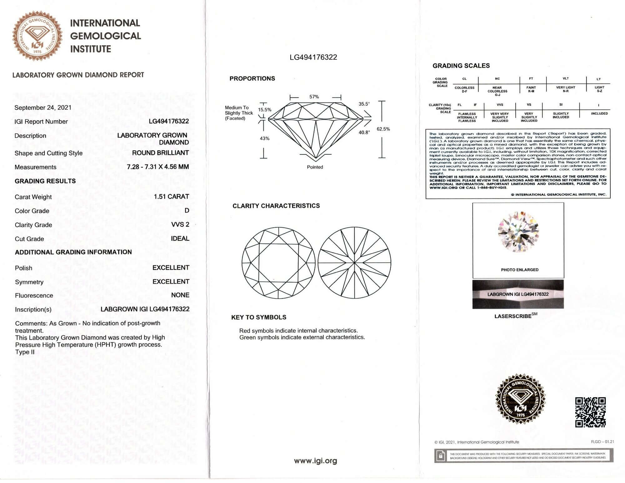 1.5 CARAT LAB CREATED DIAMOND CERTIFIED D VVS2 IDEAL EXCELLENT ROUND CUT LOOSE