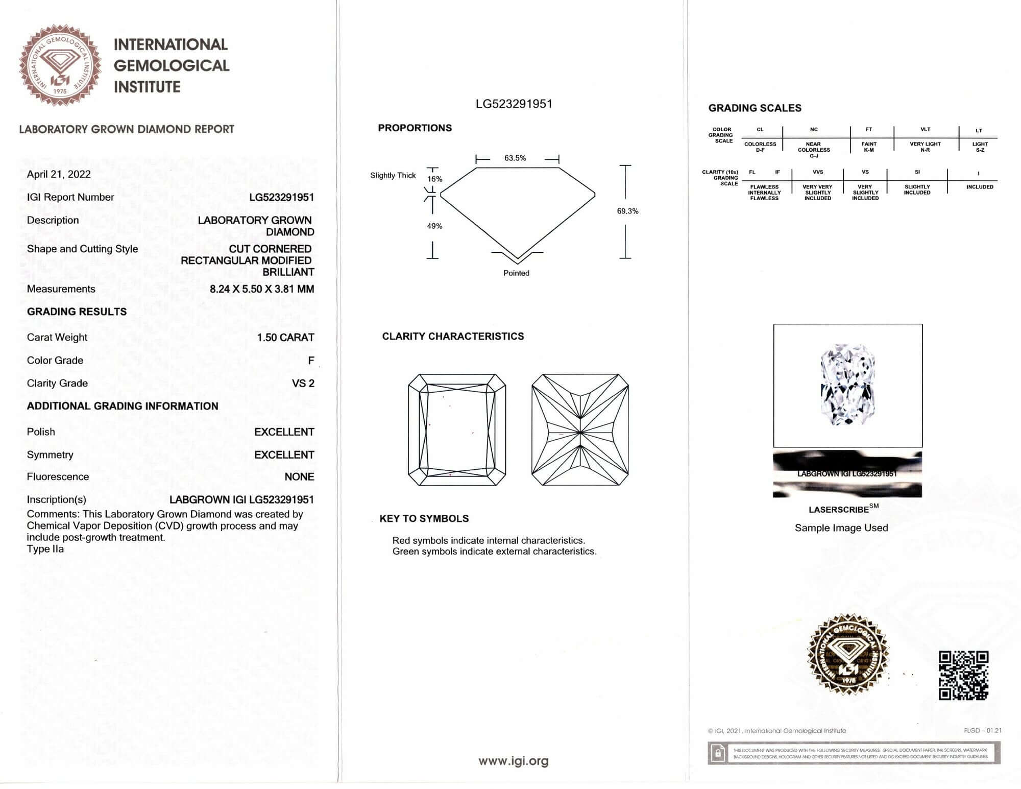 1.5 CARAT LAB CREATED DIAMOND CERTIFIED F VS RADIANT SHAPE CUT LOOSE COLORLESS