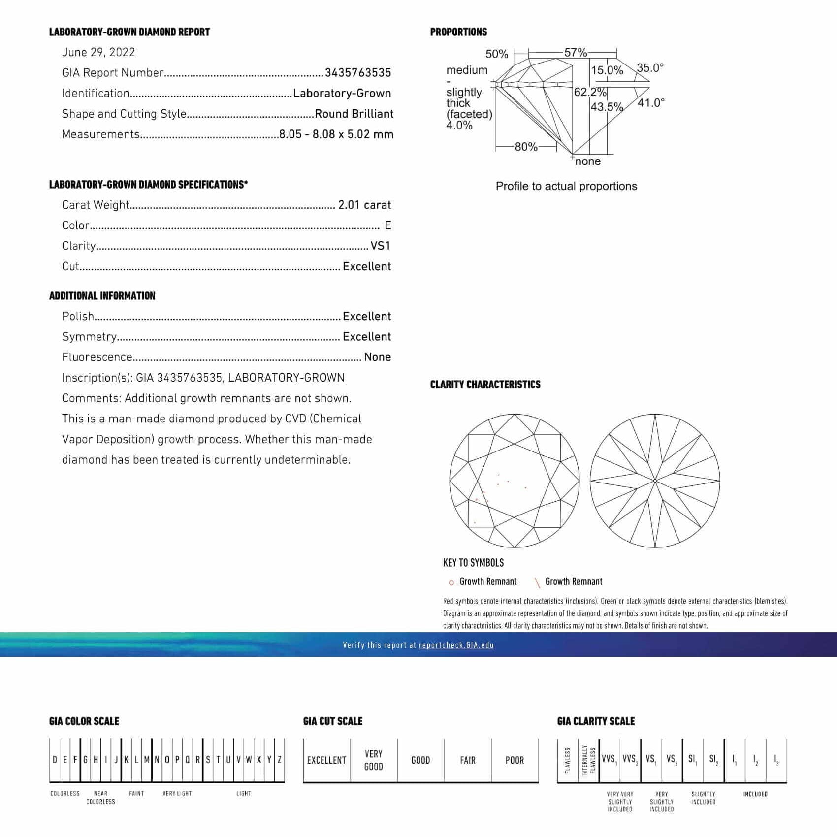 2 CARAT LAB CREATED DIAMOND CERTIFIED E VS1 3X EXCELLENT CUT ROUND BRILLIANT
