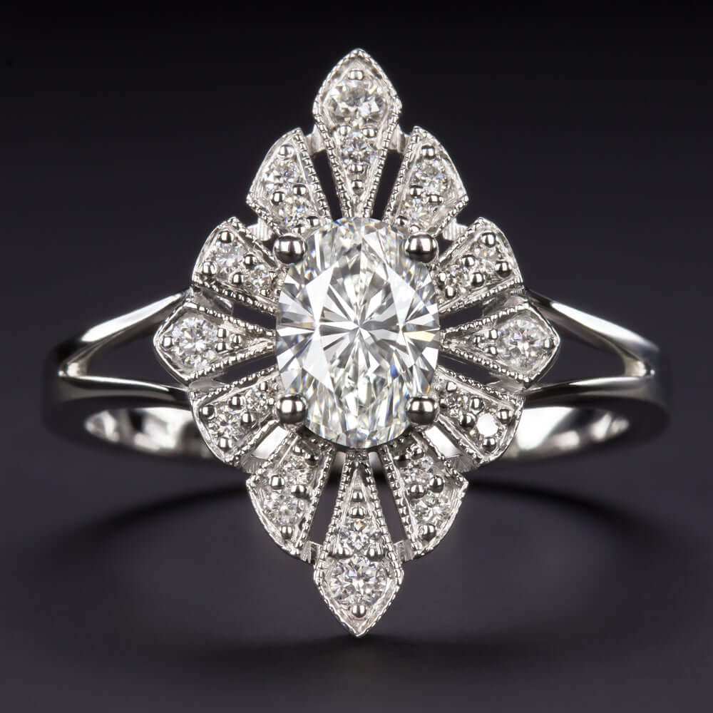 0.87ct GIA CERTIFIED G VS1 OVAL CUT DIAMOND RING VINTAGE ART DECO STYLE COCKTAIL
