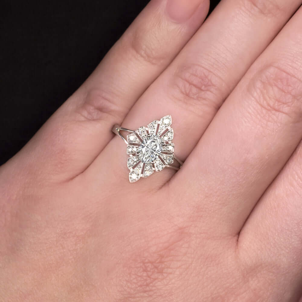 0.87ct GIA CERTIFIED G VS1 OVAL CUT DIAMOND RING VINTAGE ART DECO STYLE COCKTAIL