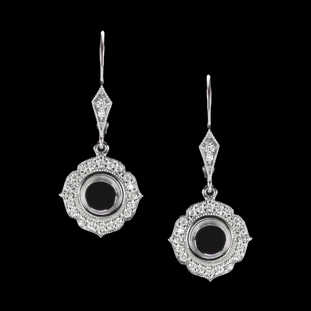 NATURAL DIAMOND 5mm SEMI MOUNT DANGLE EARRINGS HALO ROUND SETTING VINTAGE STYLE