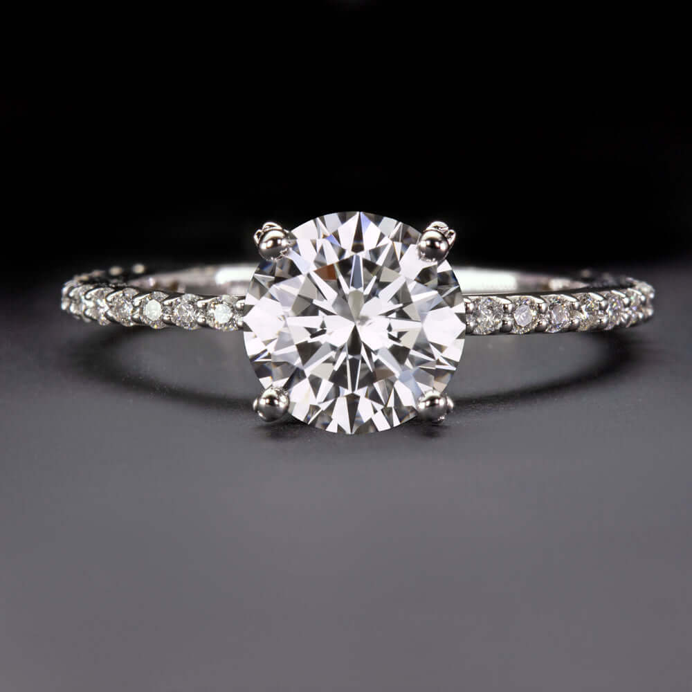 1.5ct CERTIFIED G SI1 DIAMOND ENGAGEMENT RING ROUND CUT THIN PAVE BAND NATURAL