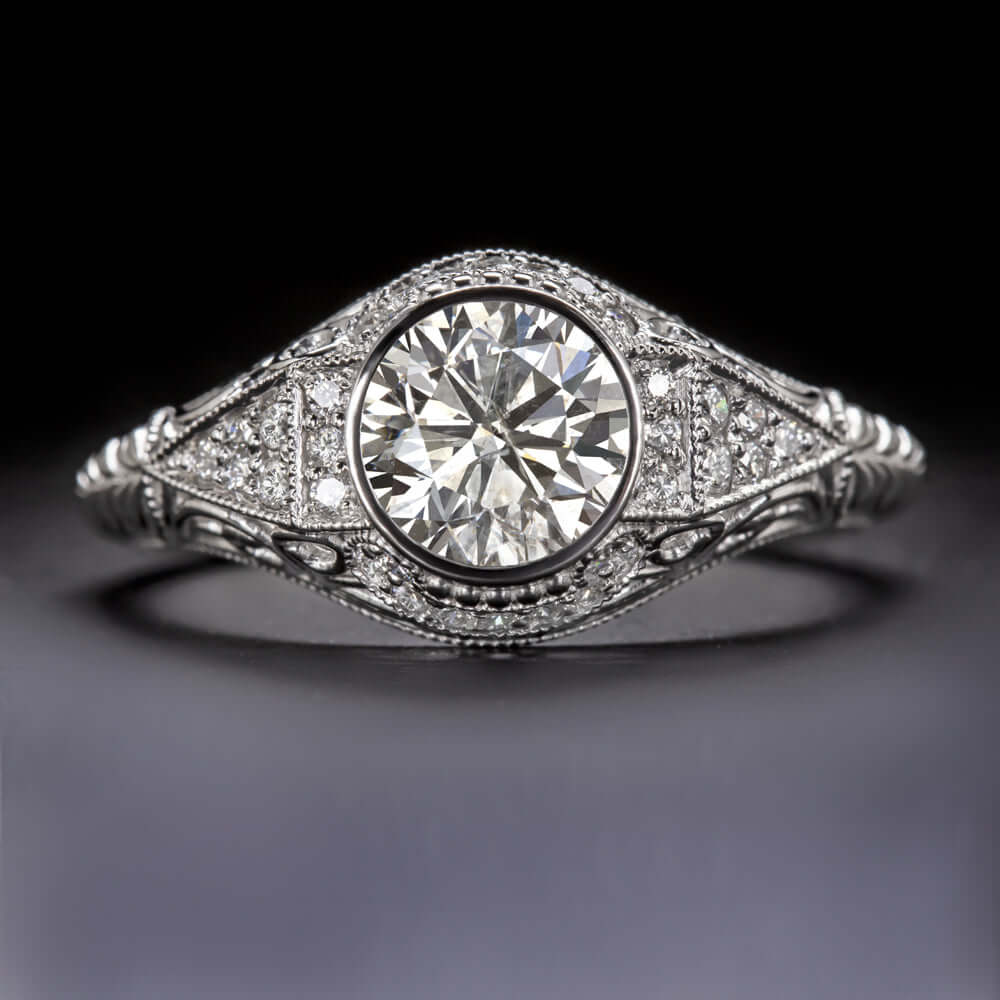 1.20ct DIAMOND ENGAGEMENT RING ROUND CUT VINTAGE ANTIQUE NATURAL WHITE GOLD 1ct