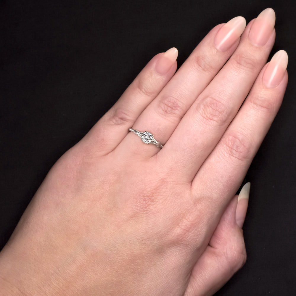 VERY GOOD CUT G SI2 DIAMOND ENGAGEMENT RING ROUND WHITE GOLD VINTAGE STYLE