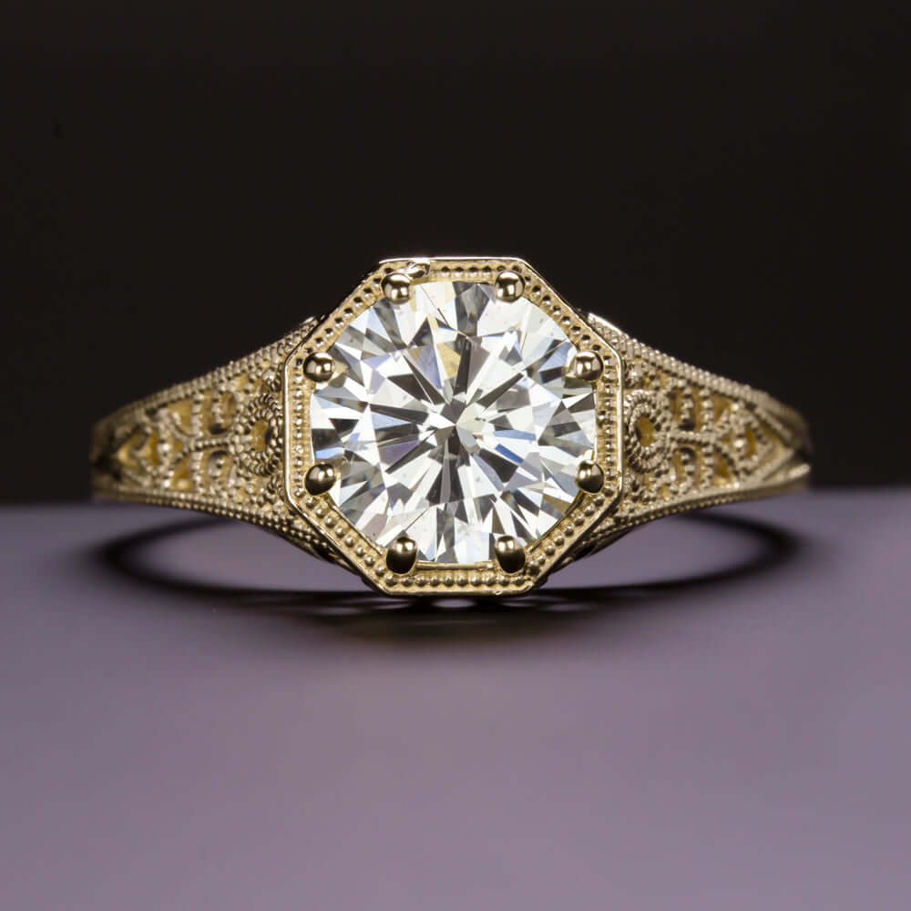 1.5 CARAT EXCELLENT CUT DIAMOND ENGAGEMENT RING VINTAGE FILIGREE ROUND SOLITAIRE