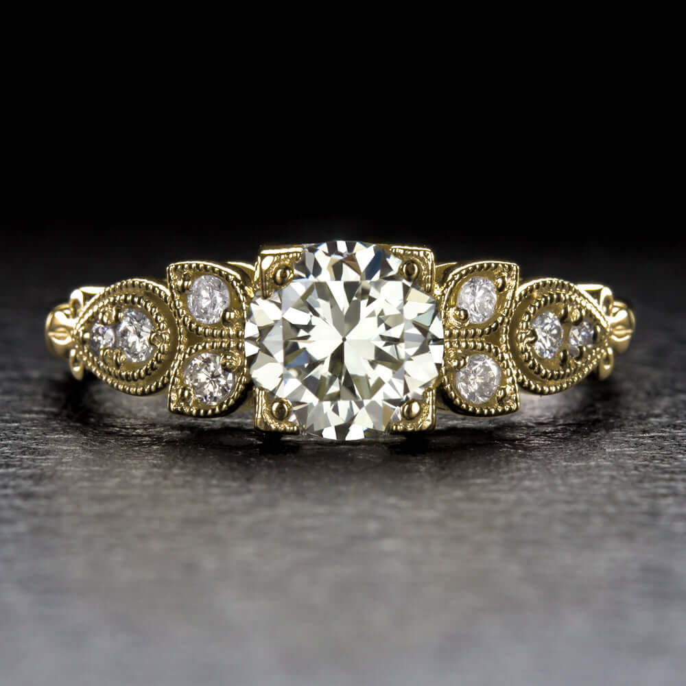 1.06ct O-P VS2 VINTAGE STYLE ROUND DIAMOND ENGAGEMENT RING GOLD NATURAL 1ct