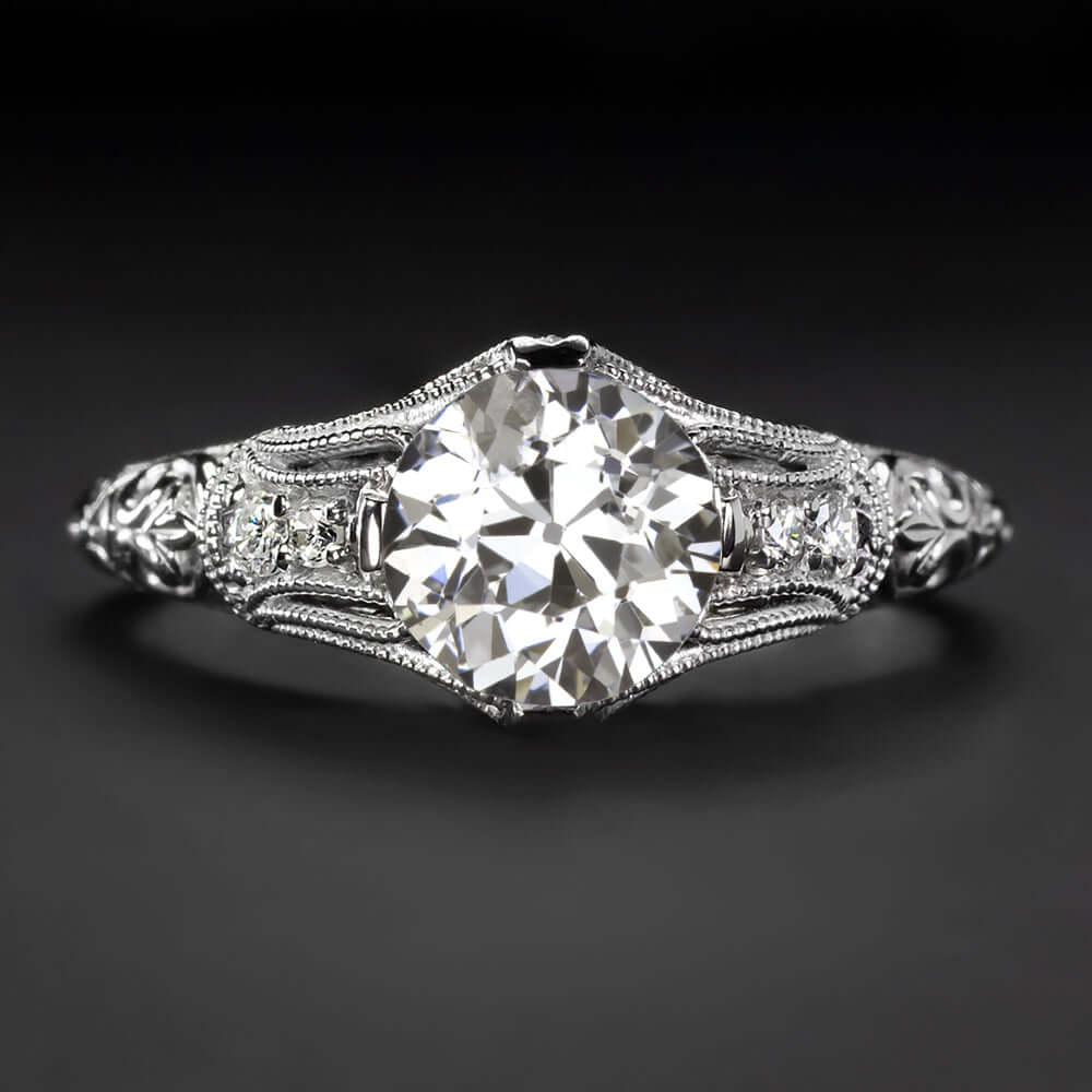 0.94ct OLD EUROPEAN CUT DIAMOND ENGAGEMENT RING VINTAGE ENGRAVED WHITE GOLD 1ct