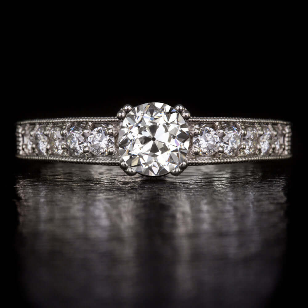 0.89ct I SI2 OLD EUROPEAN CUT DIAMOND ENGAGEMENT RING VINTAGE ANTIQUE NATURAL