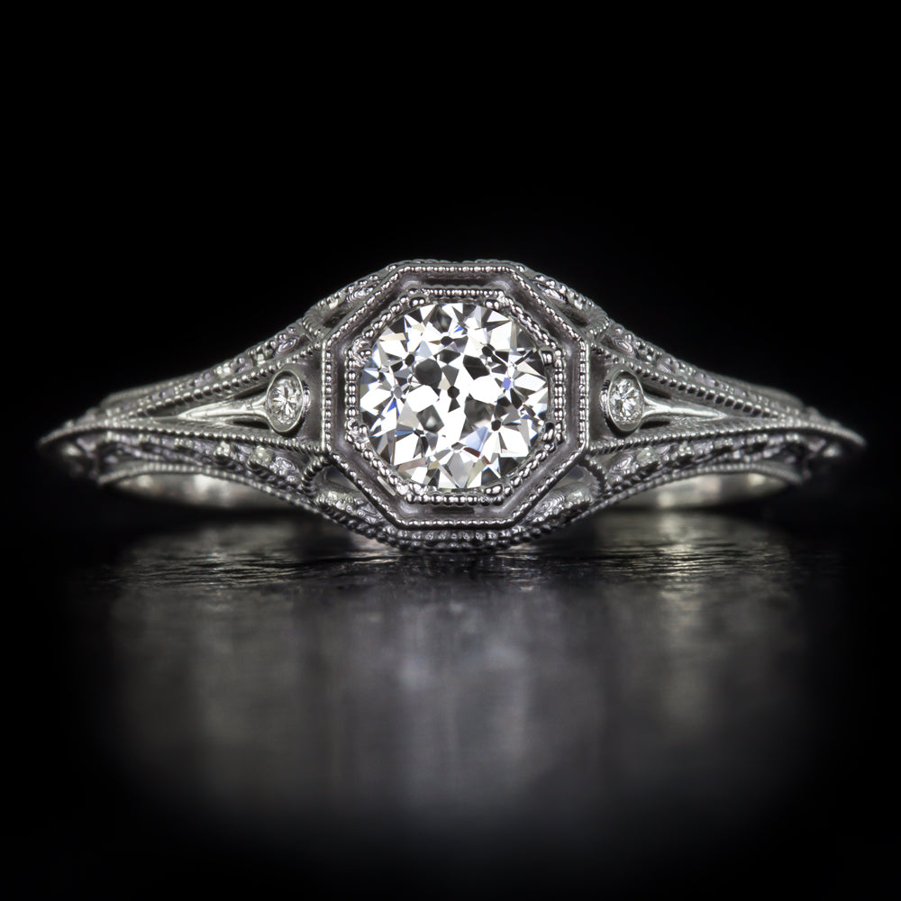 GIA CERTIFIED G VVS2 OLD EUROPEAN CUT DIAMOND ENGAGEMENT RING VINTAGE FILIGREE