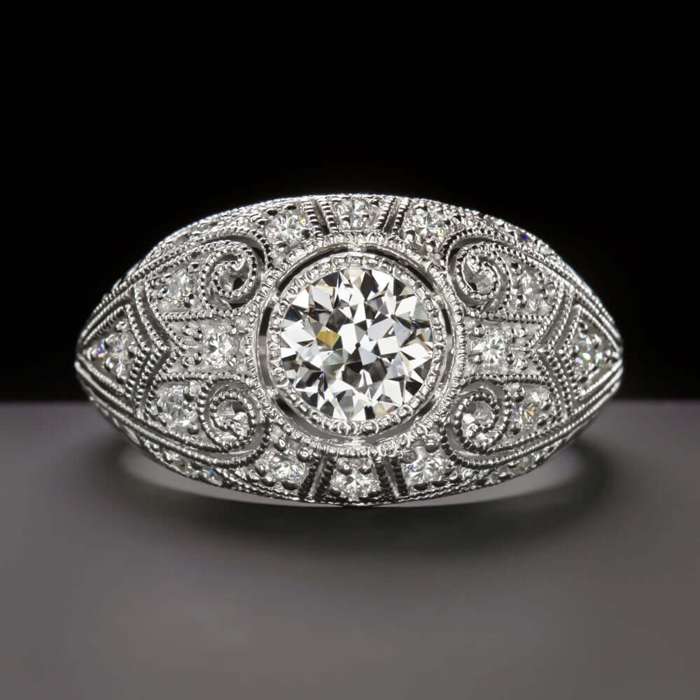 0.94ct OLD EUROPEAN CUT K VS1 DIAMOND ENGAGEMENT RING VINTAGE ANTIQUE ART DECO