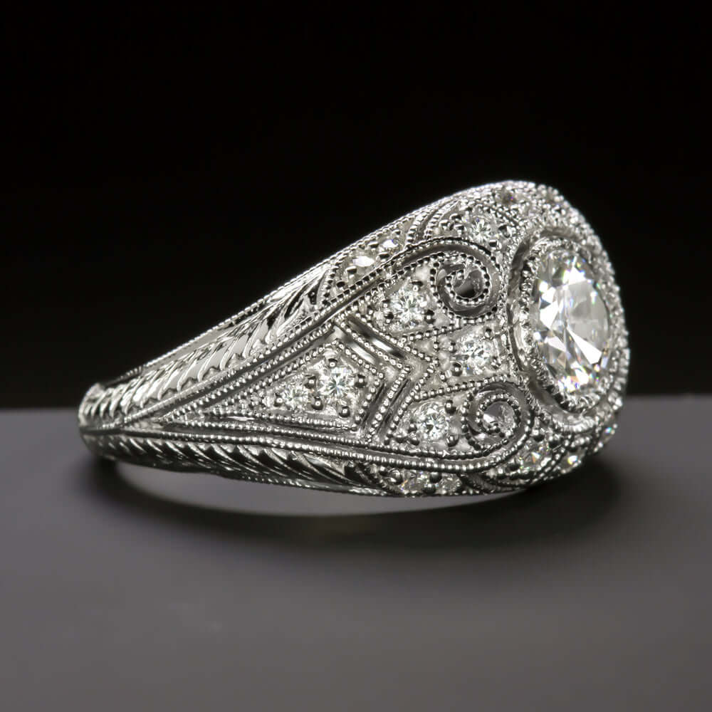 0.94ct OLD EUROPEAN CUT K VS1 DIAMOND ENGAGEMENT RING VINTAGE ANTIQUE ART DECO