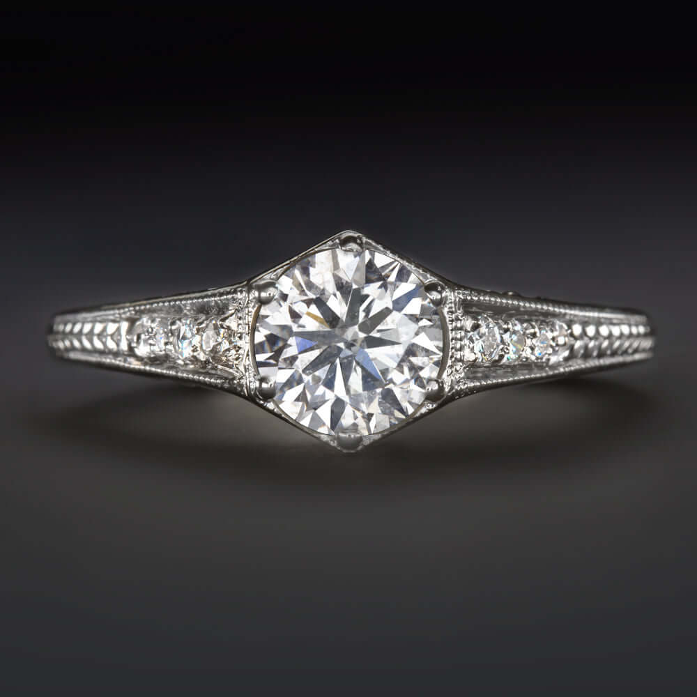 0.86ct NATURAL DIAMOND RING ROUND CUT VINTAGE STYLE CLASSIC ENGAGEMENT