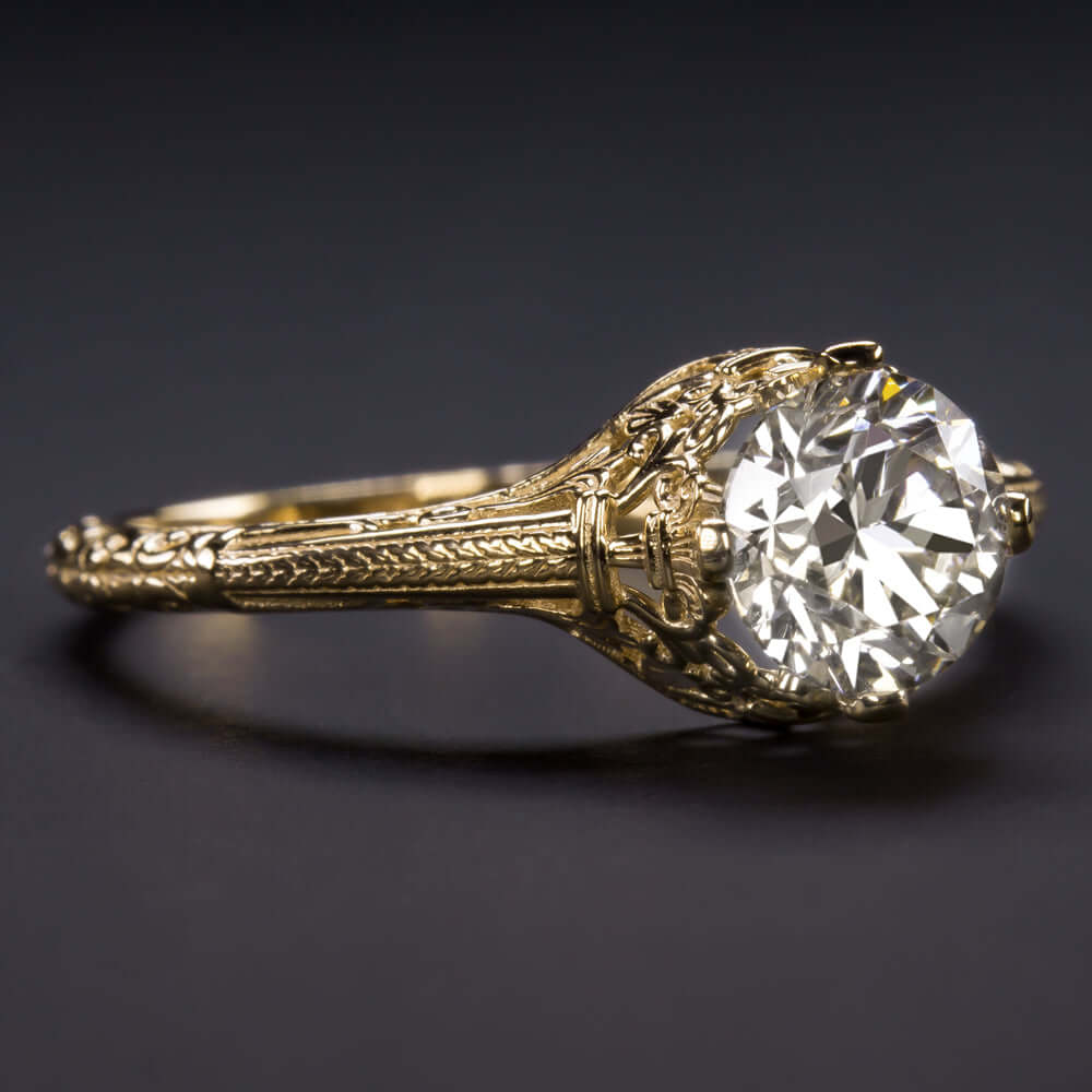 0.72ct LAB CREATED DIAMOND ENGAGEMENT RING VINTAGE YELLOW GOLD CERTIFIED K VS2