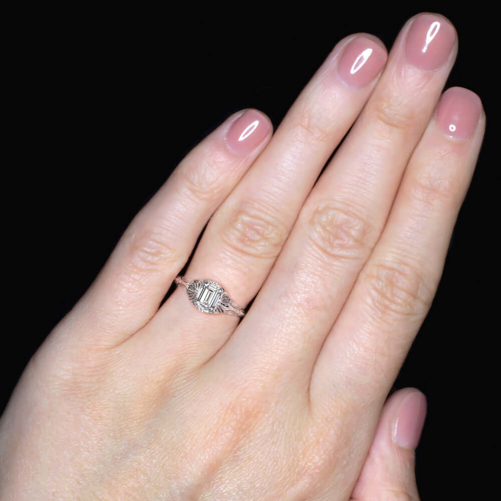 1.18c LAB CREATED DIAMOND ENGAGEMENT RING CERTIFIED D VVS2 EMERALD CUT VINTAGE