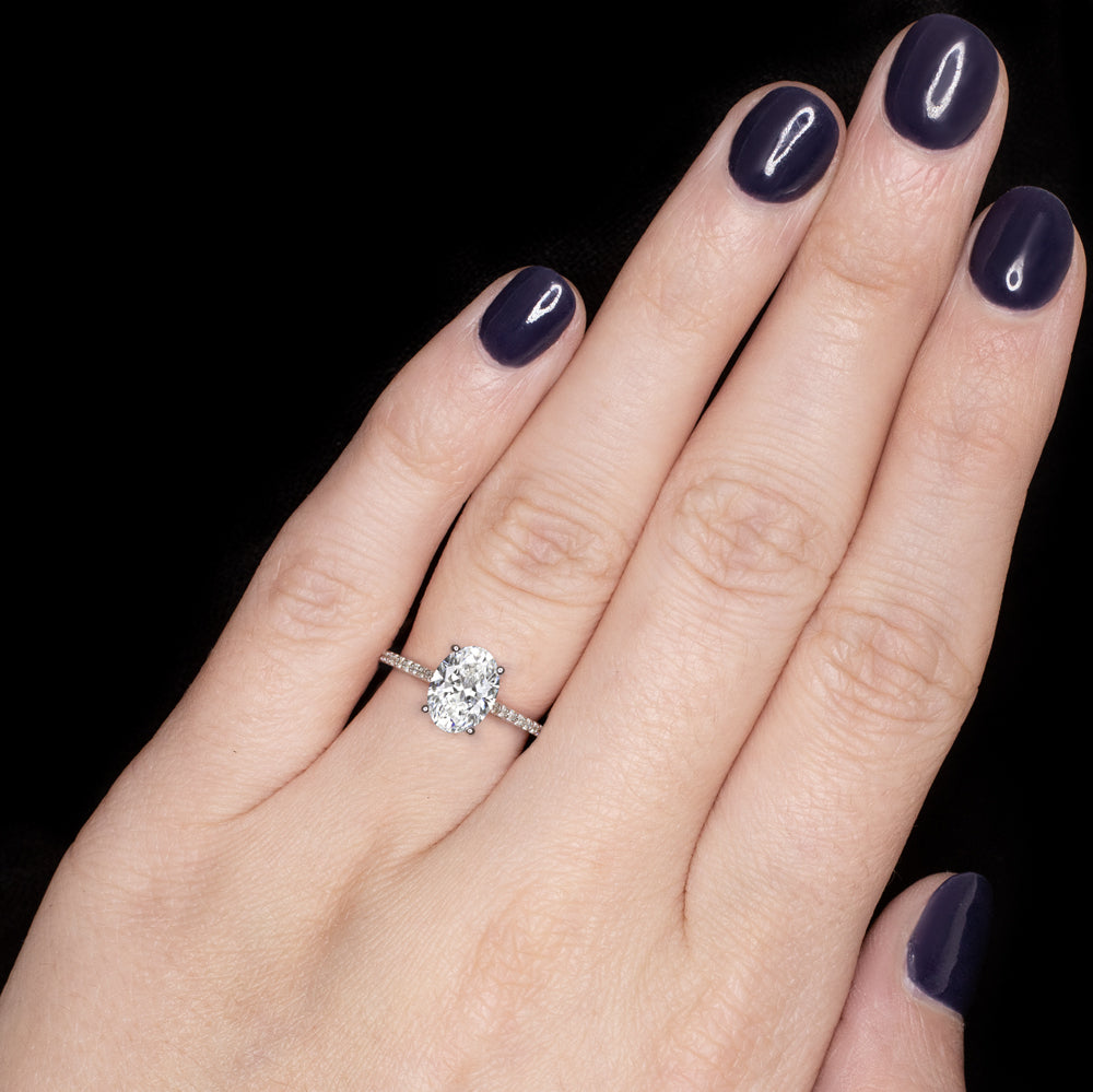 2ct LAB CREATED DIAMOND ENGAGEMENT RING GIA CERTIFIED F VS1 OVAL THIN PAVE BAND