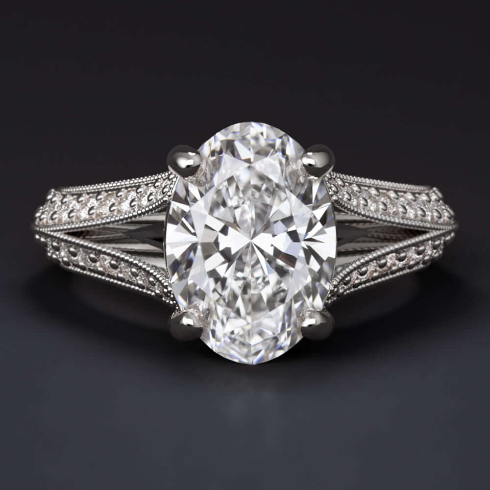 1.70c LAB CREATED DIAMOND ENGAGEMENT RING CERTIFIED F VS OVAL SPLIT SHANK 1.75ct