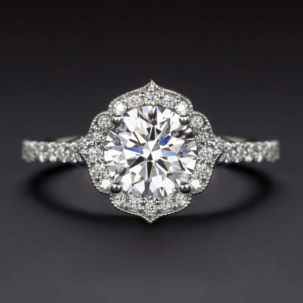 1.5 CARAT LAB CREATED DIAMOND ENGAGEMENT RING G VS2 IDEAL ROUND CUT HALO VINTAGE