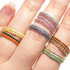 14K GOLD NATURAL RED ORANGE YELLOW SAPPHIRE STACKING RING OMBRE ETERNITY BAND