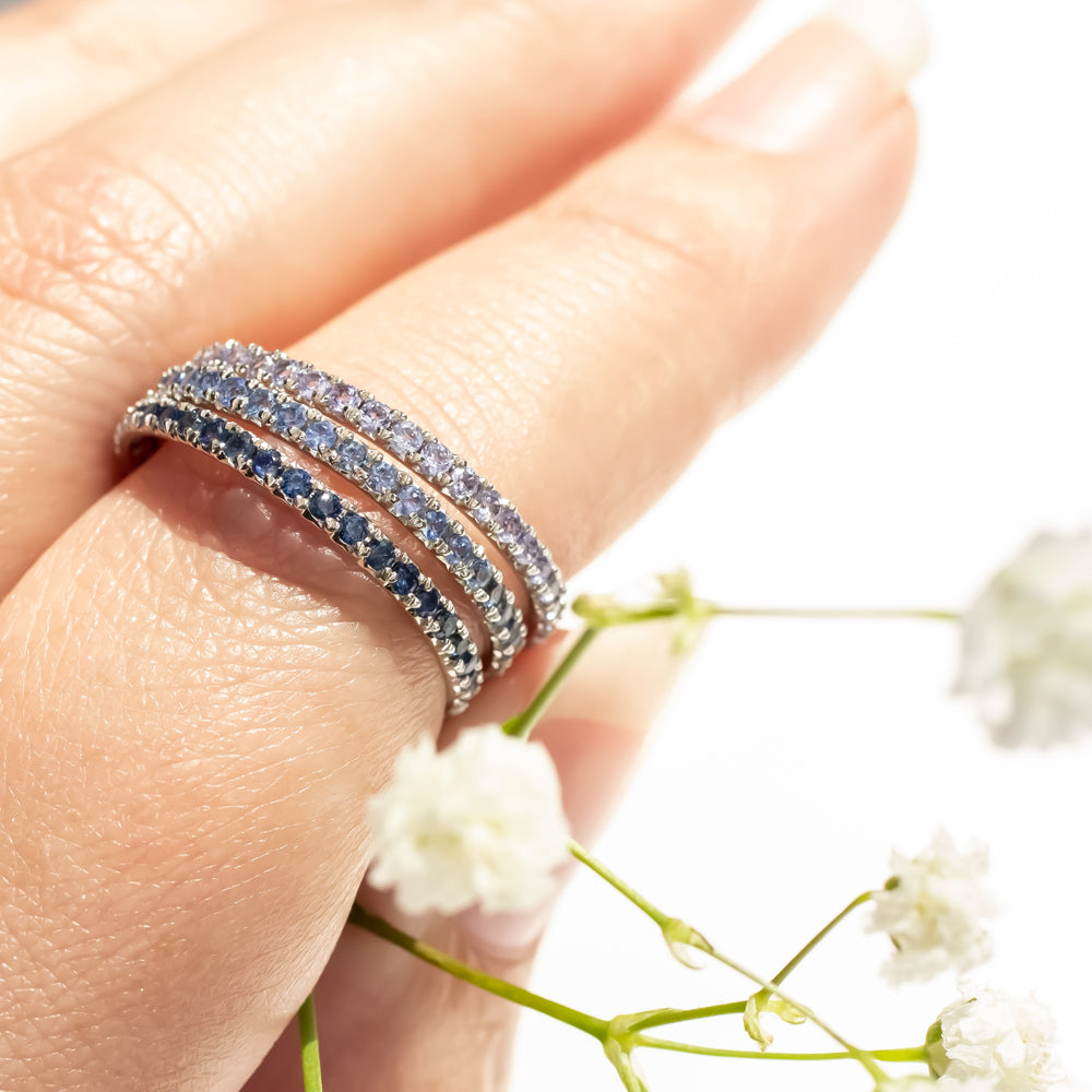 NATURAL BLUE SAPPHIRE RING LIGHT CORNFLOWER 14K WHITE GOLD ETERNITY WEDDING BAND