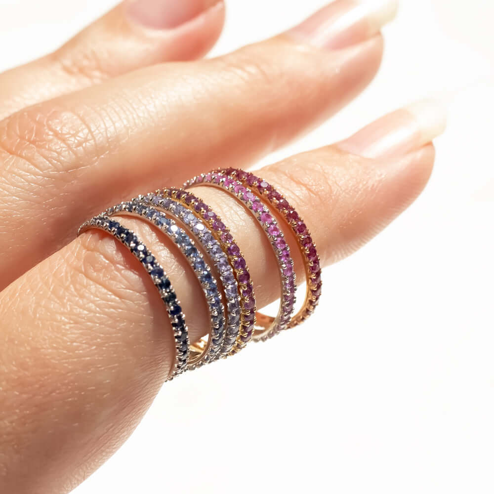 14K ROSE GOLD RHODOLITE GARNET ETERNITY RING STACKING BAND PINK PURPLE WEDDING