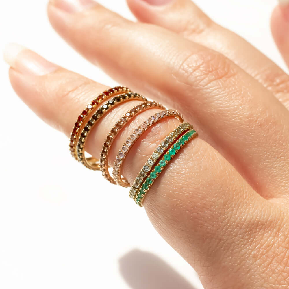 14K YELLOW GOLD NATURAL BLACK SPINEL ETERNITY RING STACKING WEDDING BAND THIN