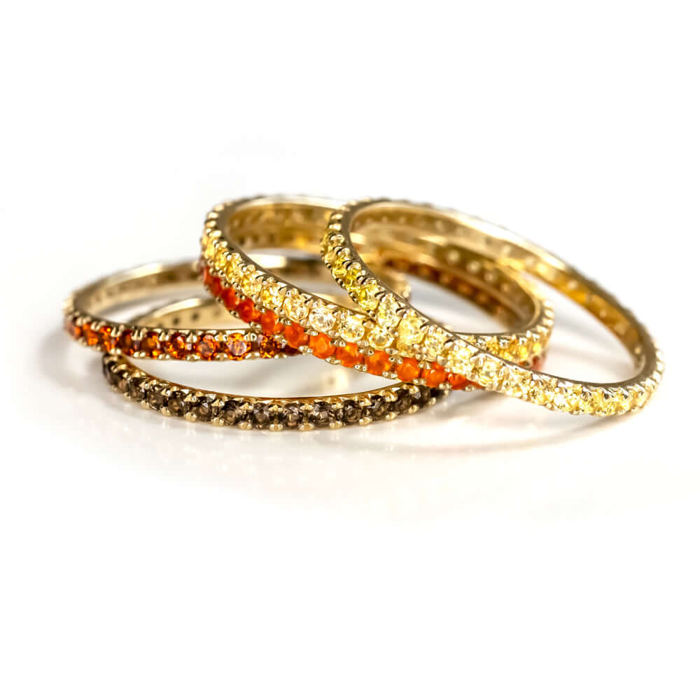 14K GOLD NATURAL YELLOW SAPPHIRE STACKABLE RING ETERNITY WEDDING BAND THIN PAVE
