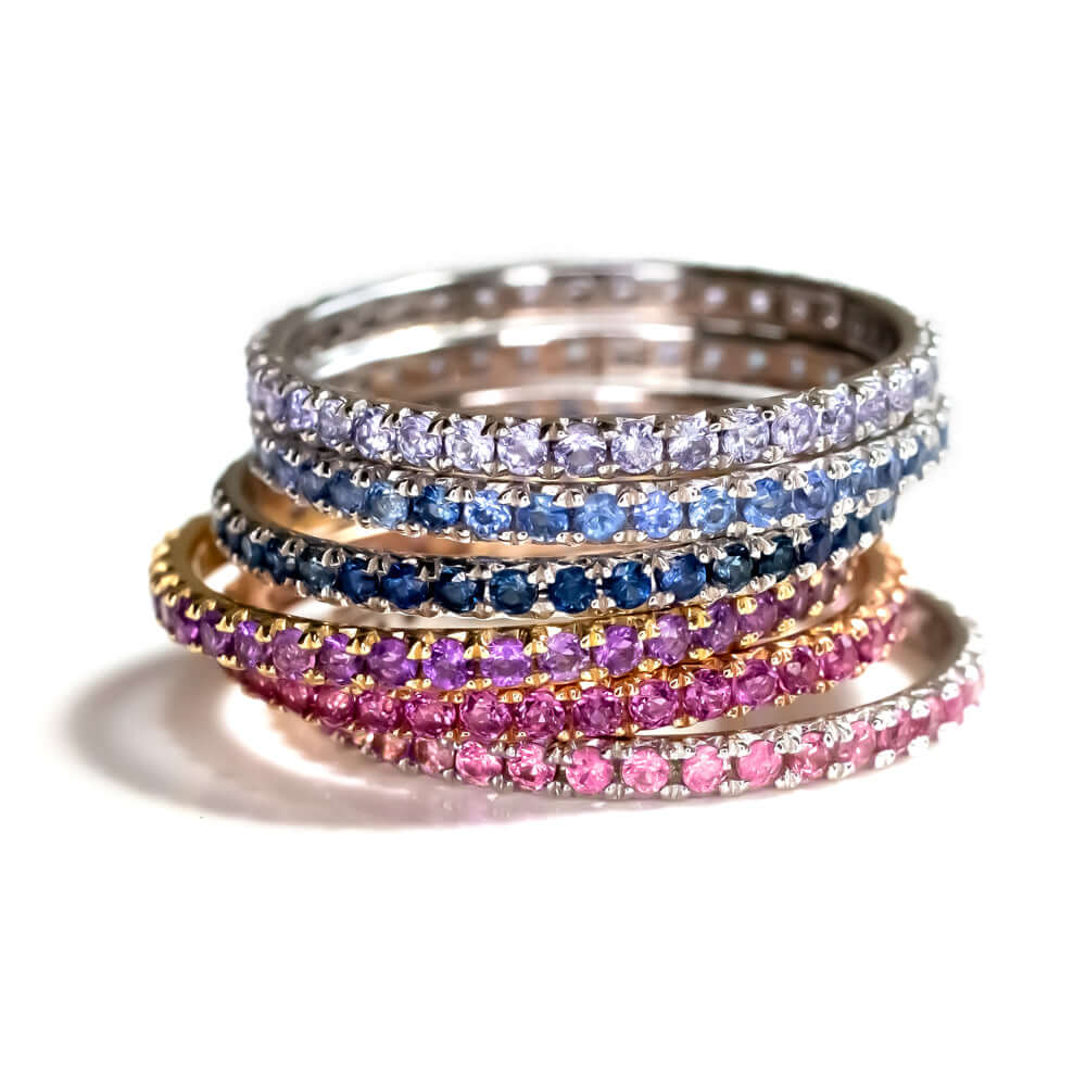 14K ROSE GOLD RHODOLITE GARNET ETERNITY RING STACKING BAND PINK PURPLE WEDDING