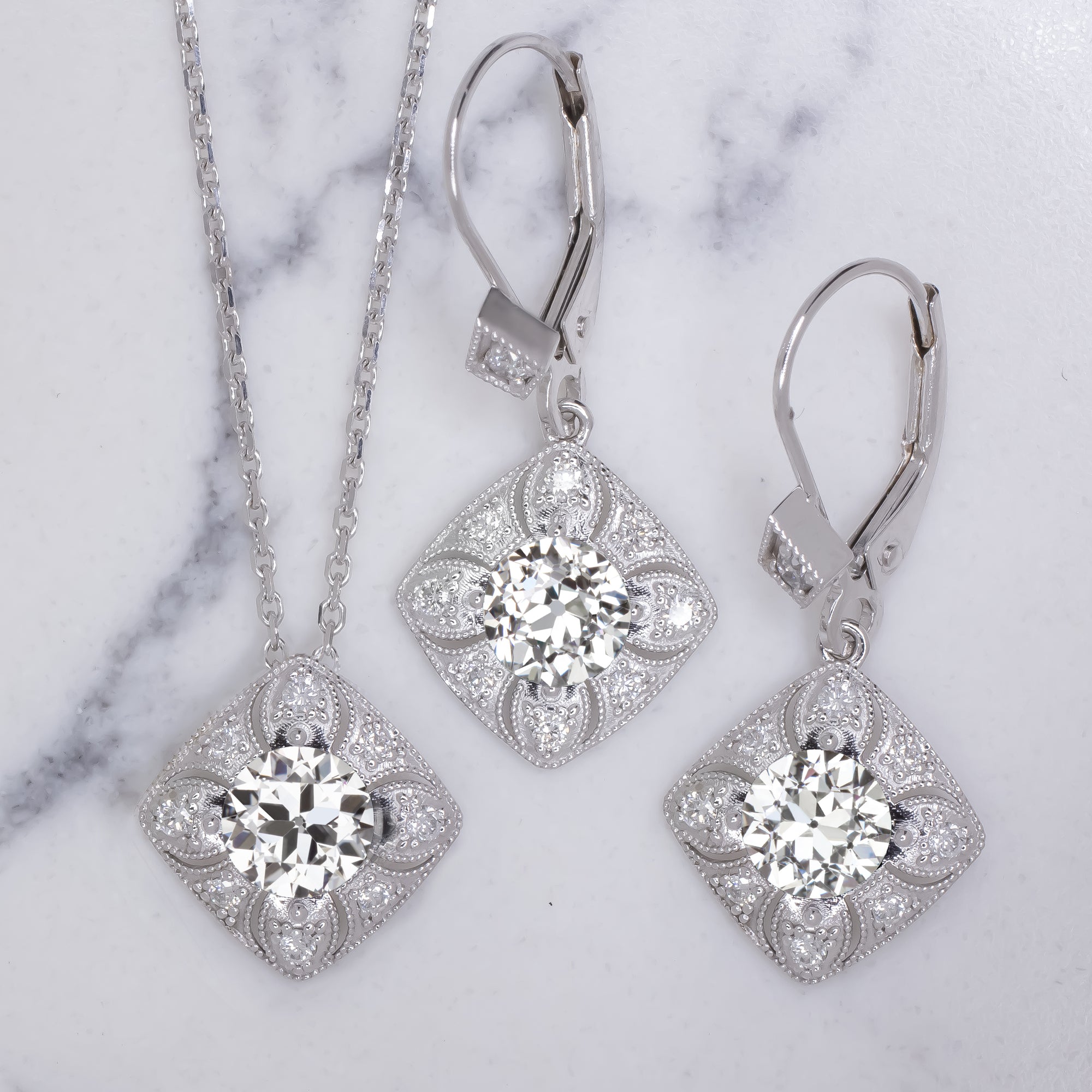 VINTAGE STYLE DIAMOND PENDANT SEMI MOUNT SETTING ART DECO ROUND NATURAL NECKLACE