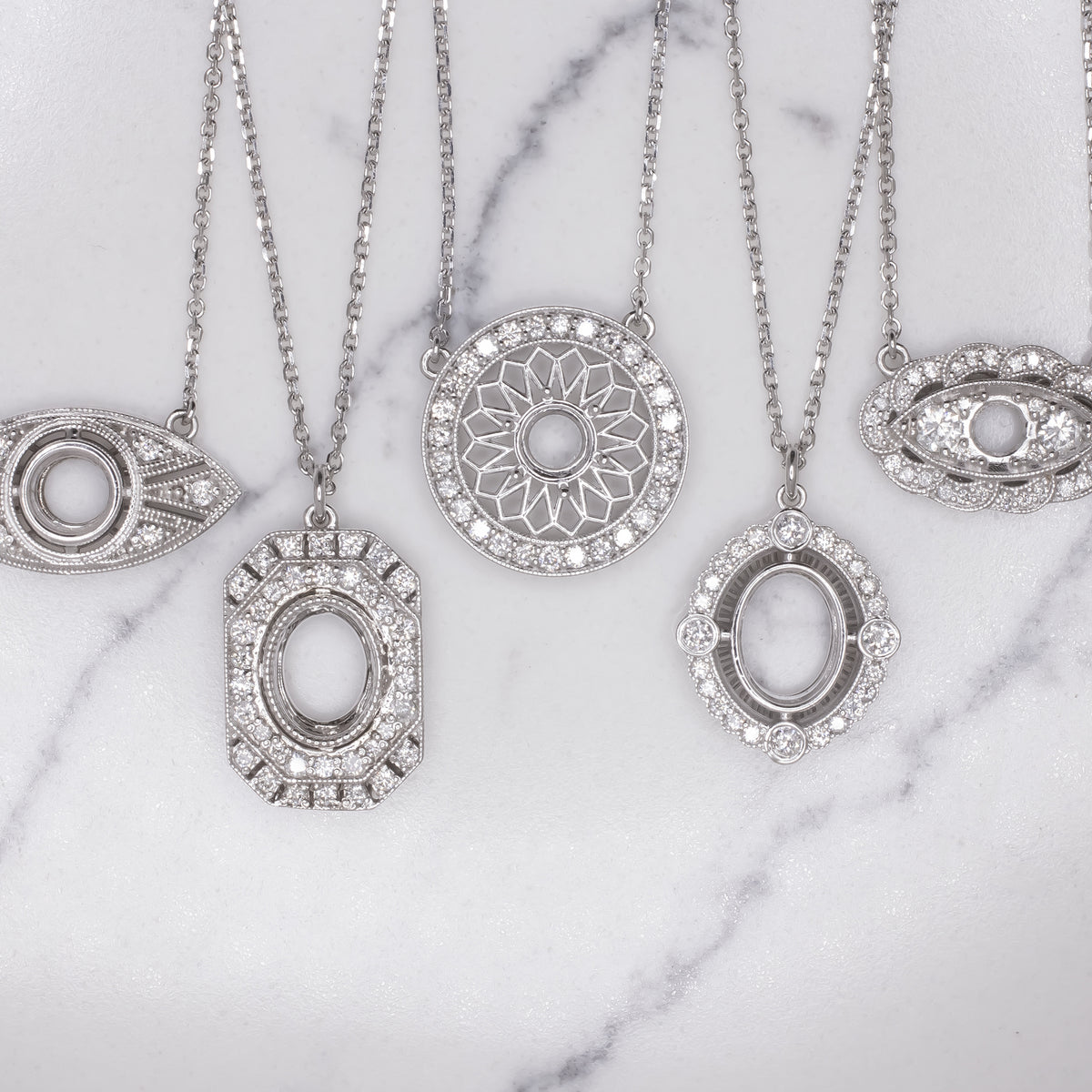 VINTAGE STYLE DIAMOND PENDANT SEMI MOUNT SETTING ART DECO OVAL NATURAL NECKLACE