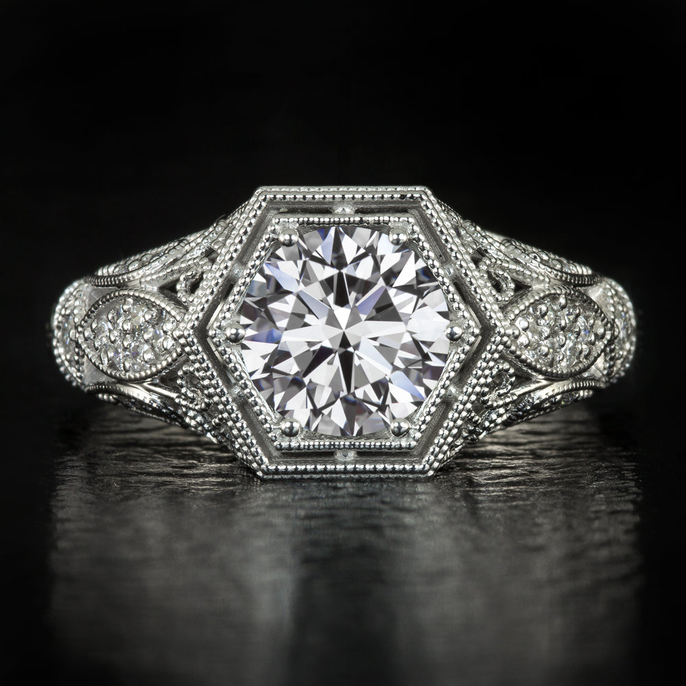 VINTAGE STYLE ENGAGEMENT RING LAB CREATED DIAMOND FILIGREE