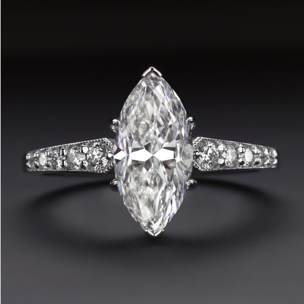 MARQUISE SHAPE DIAMOND ENGAGEMENT RING VINTAGE STYLE NATURAL 14k