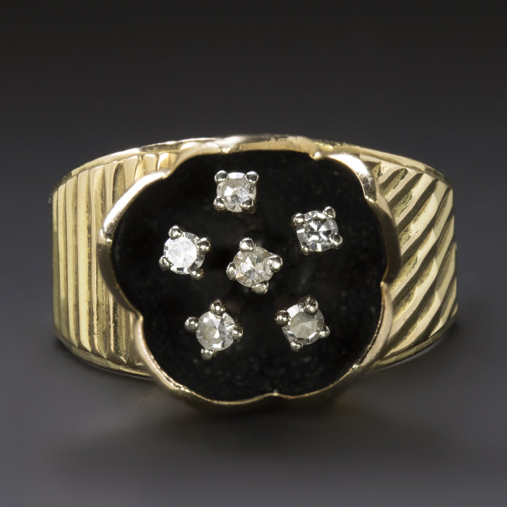 VINTAGE DIAMOND FLOWER RING 10gm 14K YELLOW GOLD WIDE BIG MID