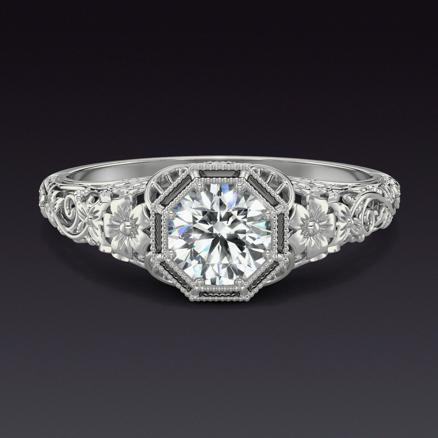 VINTAGE STYLE SEMI-MOUNT RING ART NOUVEAU STYLE SETTING ROUND