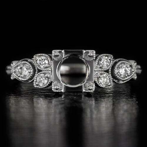 VINTAGE STYLE DIAMOND 14K ENGAGEMENT RING SETTING ART DECO ROUND ...