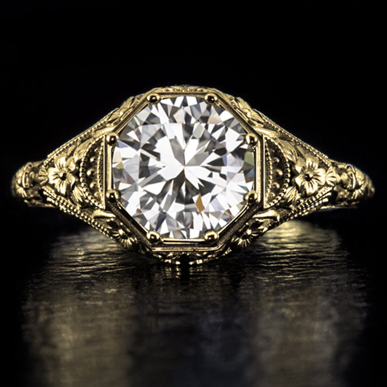 2ct GIA CERTIFIED DIAMOND ENGAGEMENT RING VINTAGE STYLE 14k GOLD