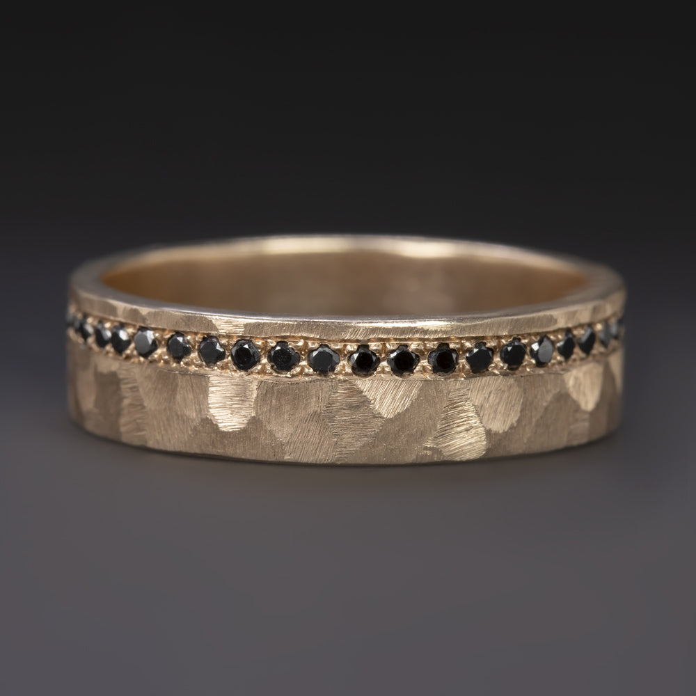 BLACK DIAMOND WEDDING BAND ETERNITY RING WIDE HAMMER MENS