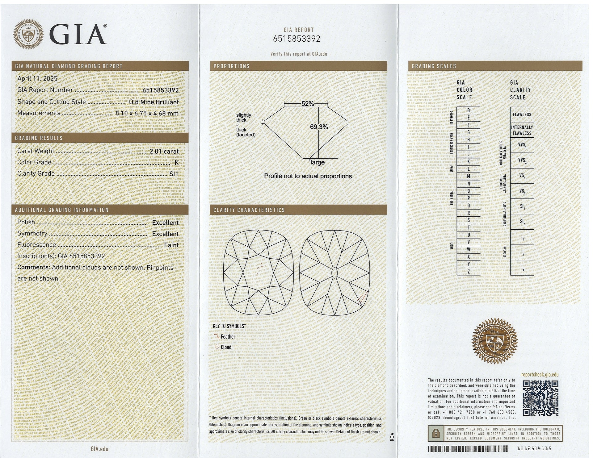 CARAT OLD MINE CUT DIAMOND GIA CERTIFIED K SI1 ELONGATED CUSHION