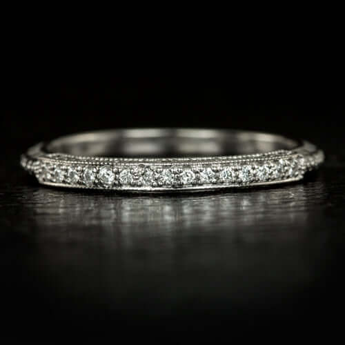 VINTAGE STYLE ART DECO STYLE WEDDING BAND DIAMOND ENGRAVED 14K