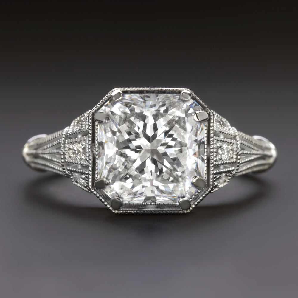 VINTAGE STYLE DIAMOND ENGAGEMENT RING SQUARE RADIANT CUT 14k