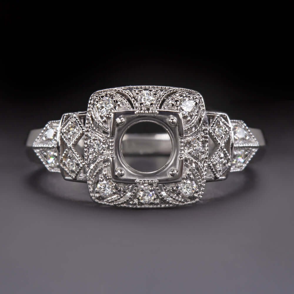 ART DECO MOUNT 5.5MM ROUND CUSHION DIAMOND VINTAGE STYLE ENGAGEMENT ...