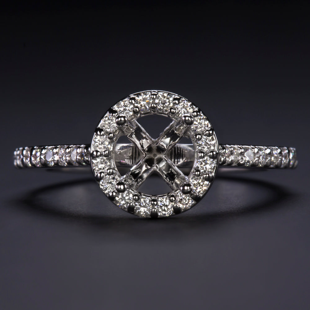 HALO DIAMOND ENGAGEMENT RING SETTING ROUND THIN PAVE BAND WHITE