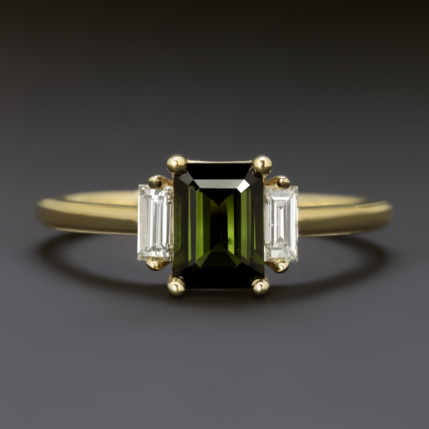 GREEN TOURMALINE DIAMOND STONE RING 14k YELLOW GOLD - Technical View