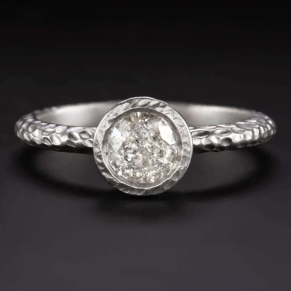 3/4 Carat Natural Diamond Ring White Gold Engagement Hammered Satin Rustic Bezel 6.5 3/4 Carat Natural Diamond Ring White Gold Engagement Hammered Satin Rustic Bezel 6.5
