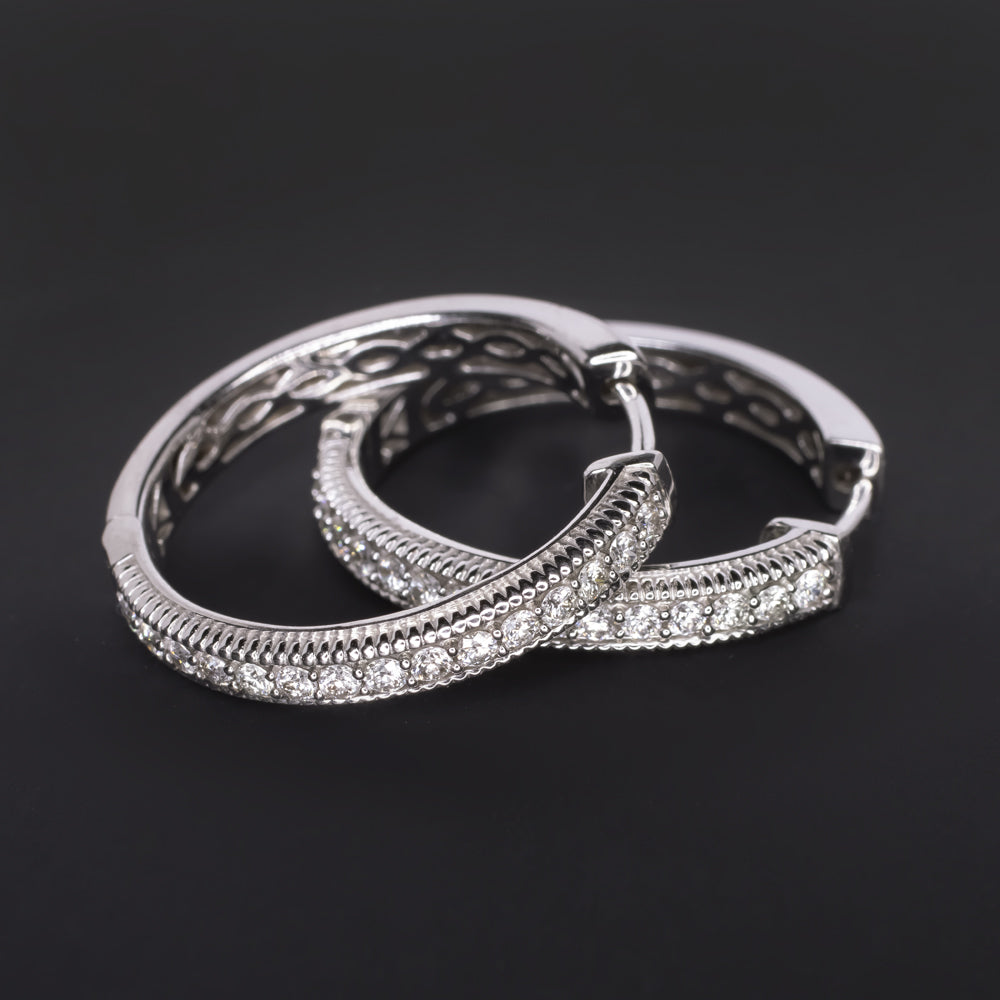 LE VIAN DIAMOND HOOP EARRINGS G-H VS DESIGNER 14k WHITE GOLD