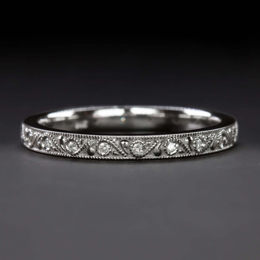 DIAMOND VINTAGE STYLE FILIGREE WEDDING BAND FLORAL RING 14K